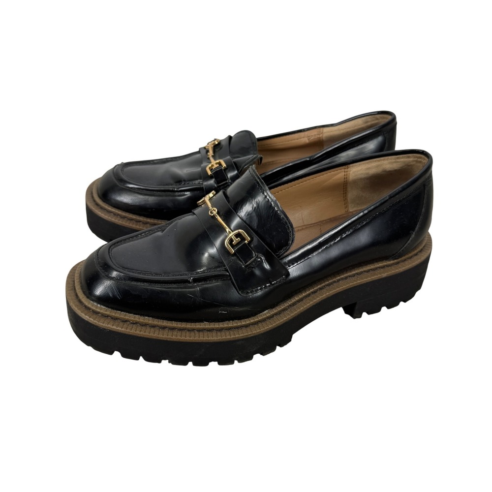 Sam Edelman Women Black Leather Lug Sole Horsebit Platform Loafers 7 Preppy Goth